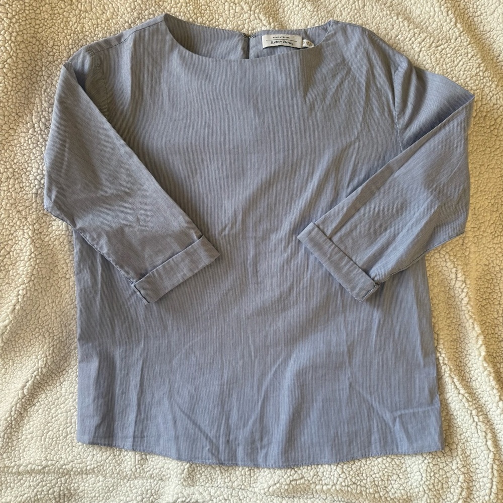 & Other Stories Blue Pinstriped Quarter Sleeve Blouse